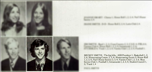 Five portraits. Four of them are blurred. The one that is not blurred is of a young man with shoulder length wavy hair, smiling, and wearing a tie. 